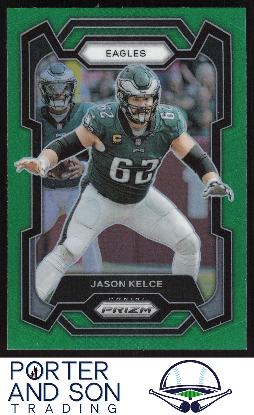 Jason Kelce Green Prizm 2023 Panini Prizm #245 Philadelphia Eagles Football Card