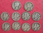 Mercury Dime lot of 10 coins - Circulated  - random dates between 1917 and 1925