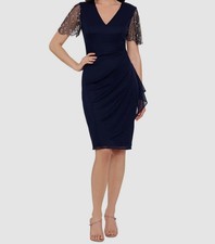 Xscape Women's Blue Embellished-Sleeve V-Neck Dress Size: 10