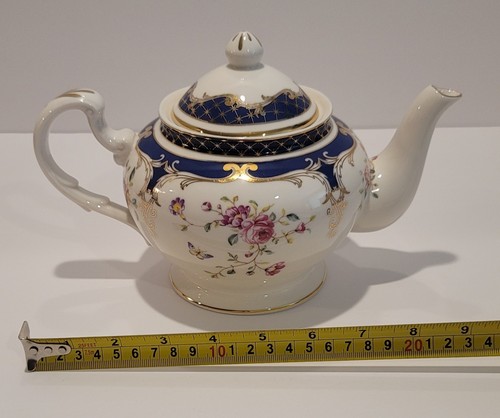 Grace's Teaware Teapot White Cobalt Blue Pink Floral Gold Trim Butterflies - Picture 14 of 14