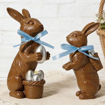2 PCS Brown Easter Bunny Figurines Resin Rabbit Statues Spring Home Decor