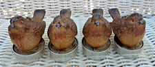 Vintage Miniature Brown Sparrow Bird Figural Wax Boxed Set of 4 Tealight Candles