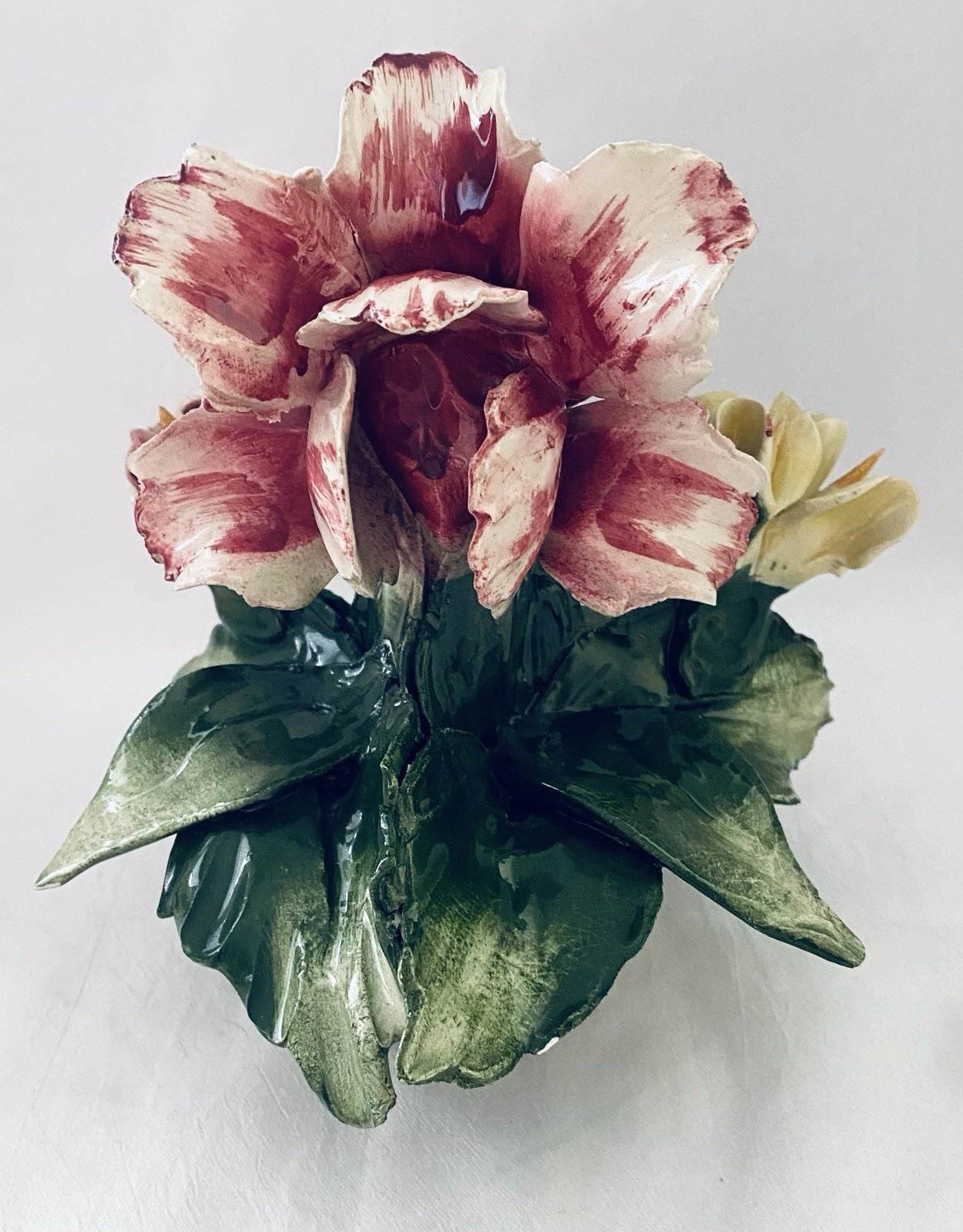 Vintage Made in Italy Capodimonte Porcelain Flower Bouquet in Basket