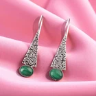 Oval Natural Malachite Mother Boho Dangle Drop Bezel Earrings Jewelry 925 Silver