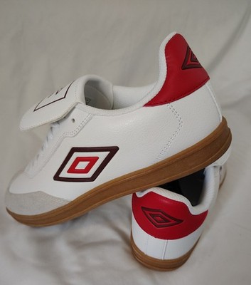 Umbro UMBRO-TX White Red Gum Soccer Sneakers Low Top Lace Up Rubber Outsole