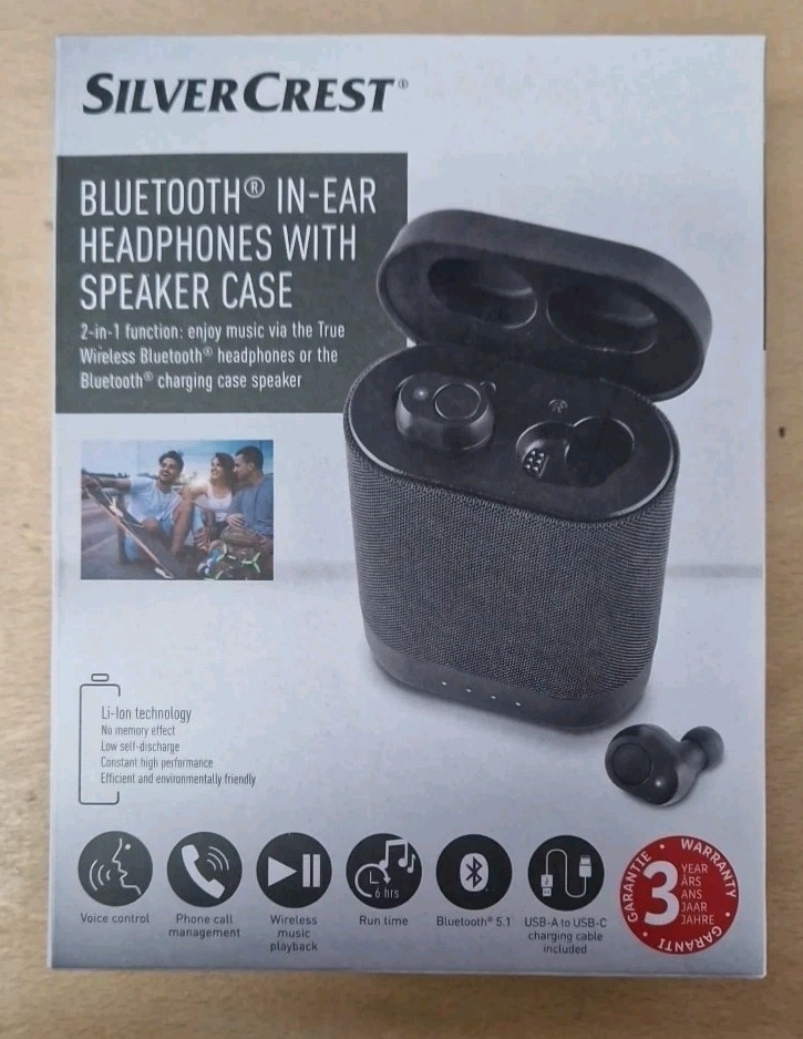 SF) Silvercrest In-ear Heaphones Speaker Case, Black