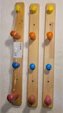 3 IKEA FLISAT 4-Knob Wall Rack Natural Wood Kids Coat Hanger 18.5"  