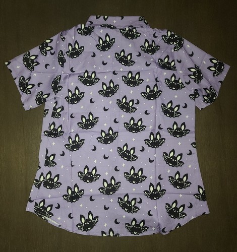 NEU DAMEN LILA FLEDERMÄUSE HALLOWEEN GEKNÖPFTES SHIRT GRÖSSE S - Bild 4 von 4