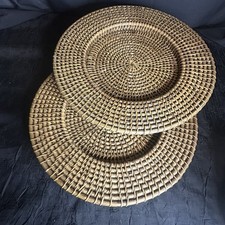 Vintage BOHO Rattan Basket Wicker Charger Plates Set of 2