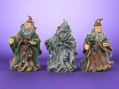 Resin Wizard Holding a Crystal Robe Bearded Colorful Crystal Lot Of 3 Figures