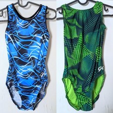 GK Elite Gymnastics Leotards Lot of 2 Blue Green Printed Size AM