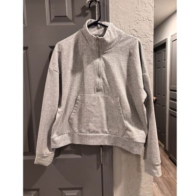Kyodan Outdoor Gray Herringbone 1/2 Zip Sweatshirt Mock Neck Women's L Pockets