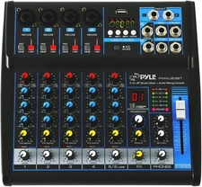 Pyle 6-Channel Professional Audio Mixer - USB - Bluetooth - 48V Phantom Power  I