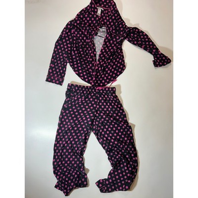 DKNY Pajama Set Womens Small Black Pink Polka Dot Excellent Cotton Rayon Lounge