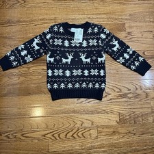 NEW H M Sweater Kids 3/4T Black Knit Reindeer Snowflake Pullover Boys Long