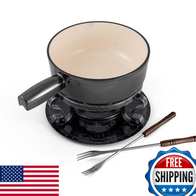 Swissmar Lugano Cast Iron Cheese Fondue Set 9-Piece 2 Qt / 2 L - Ideal For