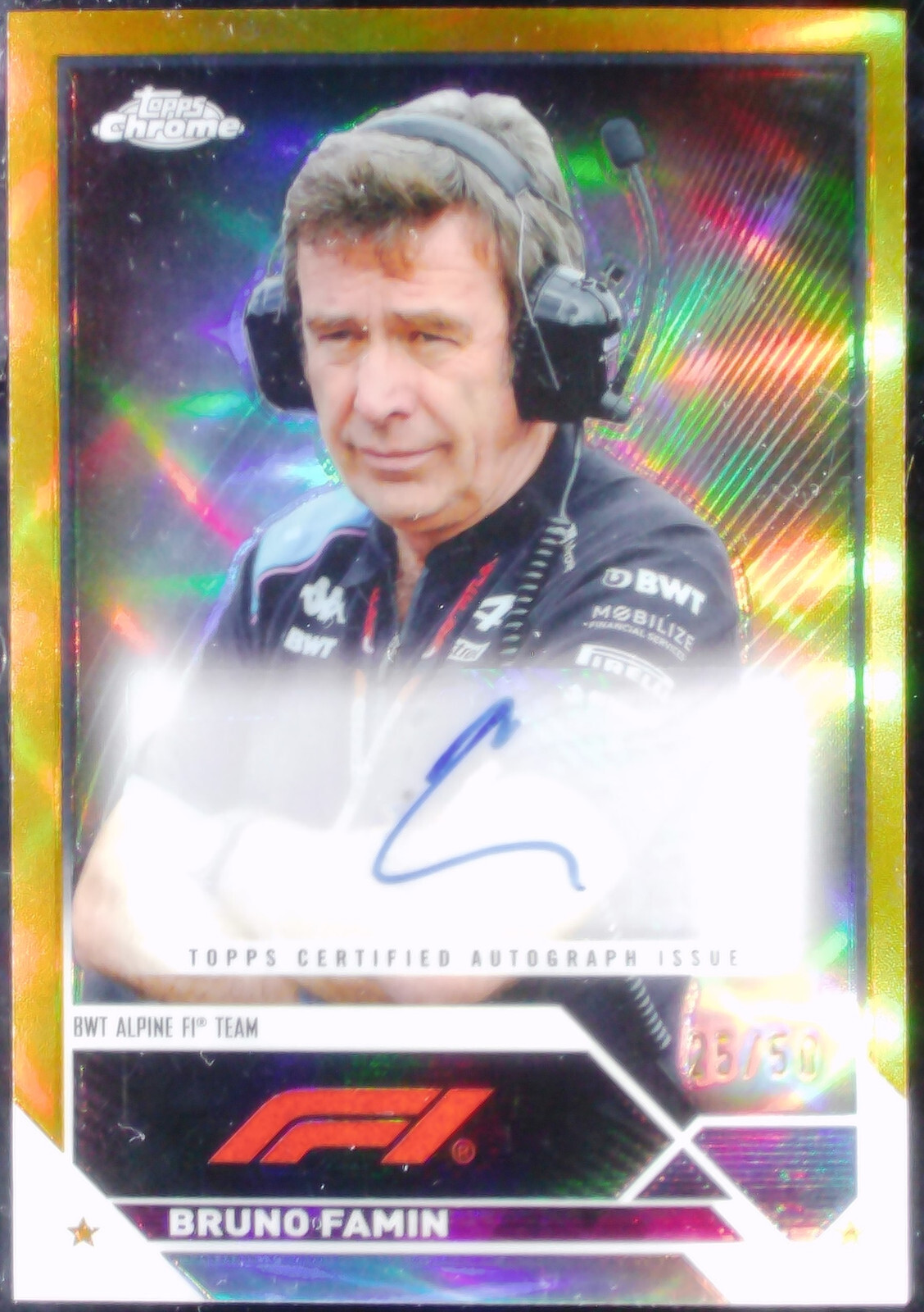 2023 Topps Chrome Formula 1 F1 Bruno Famin Auto Gold Refractor 25/50 #CAC-BF