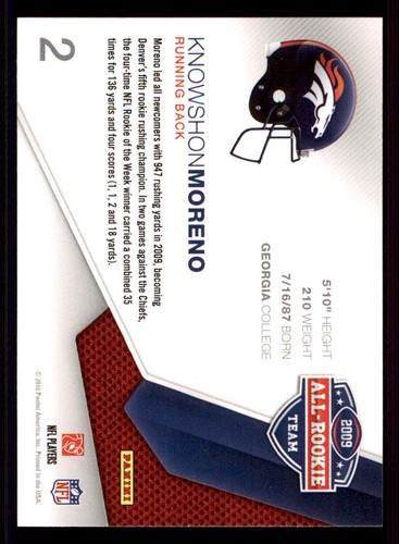 2010 Panini Threads 2009 All Rookie Team #2 Knowshon Moreno - Picture 2 of 2