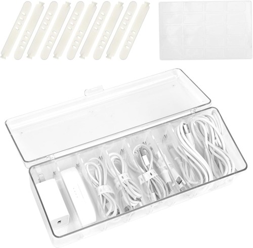 Caja de administración de cables de plástico, organizador electrónico compacto de escritorio con tapa - Imagen 1 de 6