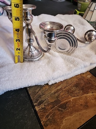2 Vintage 1960s AT Cannon Sterling Silver Filled (Weighted) 3 Branch Candelabra - Picture 9 of 9