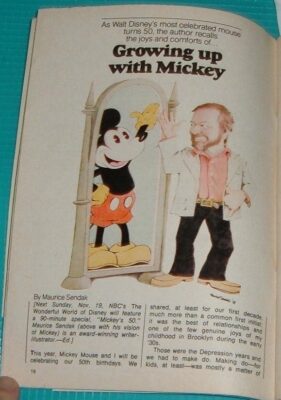 1978 TV ARTICLE / GROWING UP WITH MICKEY MOUSE by MAURICE SENDEK