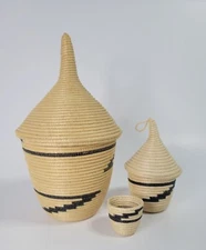 handmade set of 3 nesting Baskets with black design