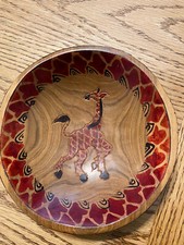 Giraffe hand carved wood bowl, Africa,