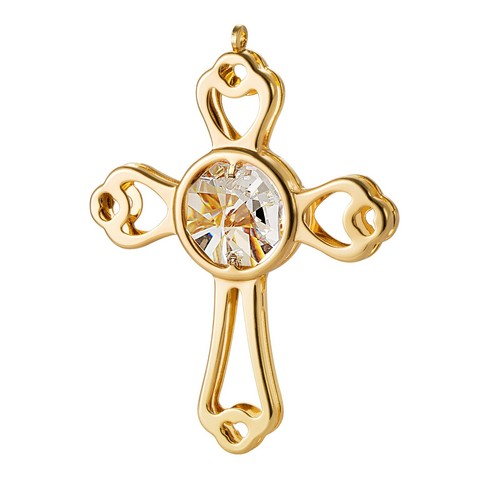 FIGURINE PENDENTIF CROIX CLOUTÉE ÉLÉMENT CRISTAL SWAROVSKI PLAQUÉ OR 24K  - Photo 1 sur 4