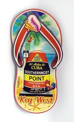 Key West Florida Buoy Sandal Dual Layer MDF Magnet 2'' x 4''
