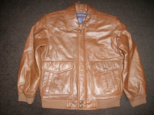 Boys brown genuine leather winter jacket, coat, aviator, puffer, chino size 5