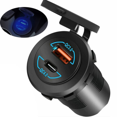 Type C Car Charger Cigarette Lighter Socket Outlet 2 USB PD Port Power  Adapter