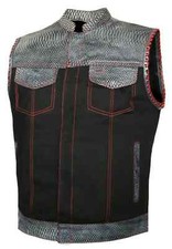Hunt Club Style Men's Croc Style Leather  Denim Vest Motorcycle Concealed Carry