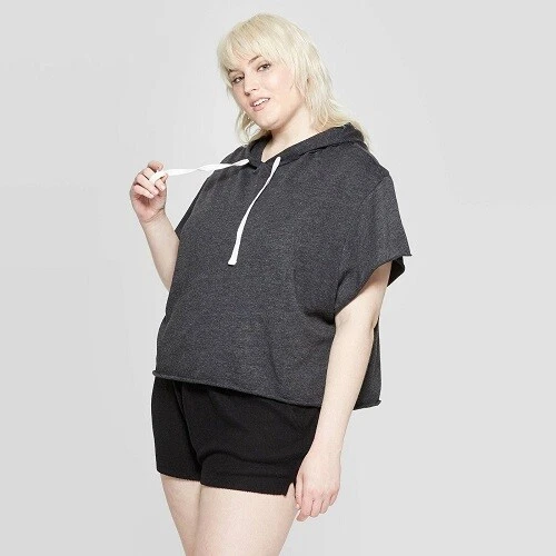 Colsie- Women's Plus Size Short Sleeve Hooded Sleep Sweatshirt