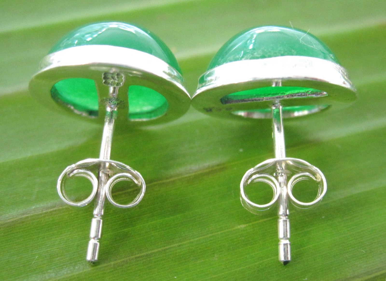 100 REAL 925 sterling silver 10mm HALF Ball "JADE" Studs Earrings