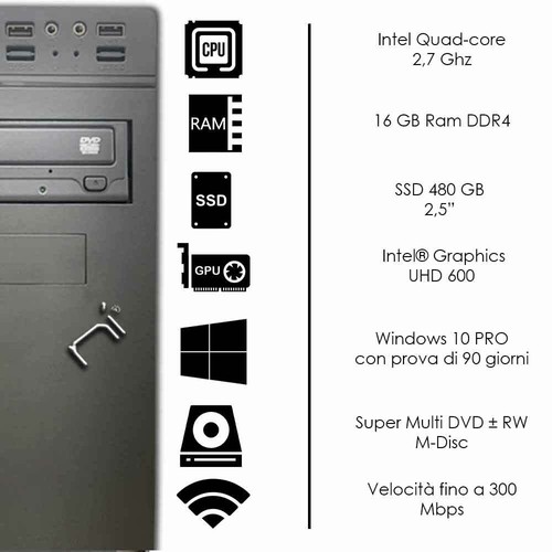 Pc Fisso Intel quad core 16gb ram DDR4 ssd 480 gb Windows 10 Pro WiFi HDMI - Foto 2 di 5