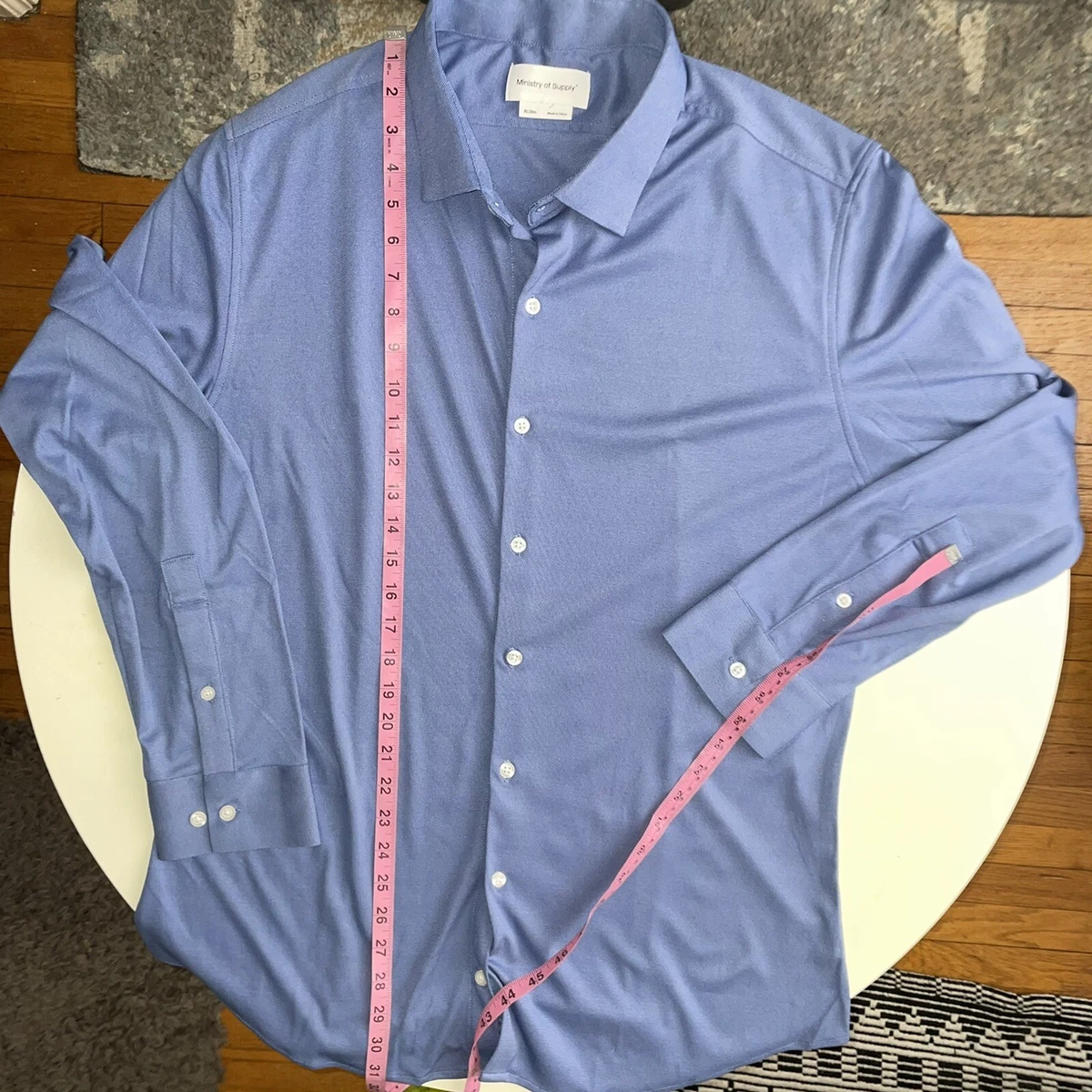 Ministry of Supply Men s Apollo Dress Shirt Blue Solid XL Slim Fit