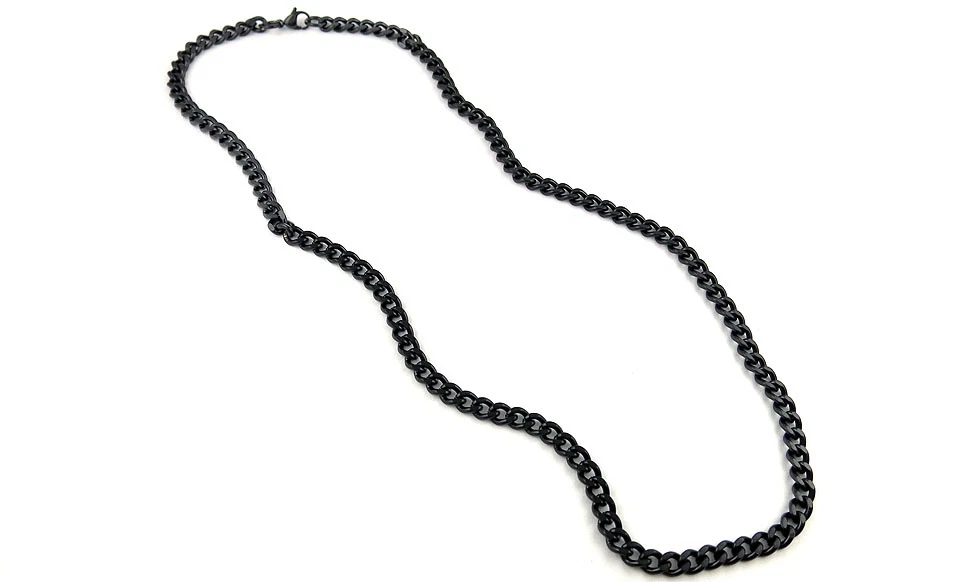 Collar Cruz Cadena Bordillo Cubano Negro Hombre Acero Inoxidable 6mm 24" Foto 3 de 4