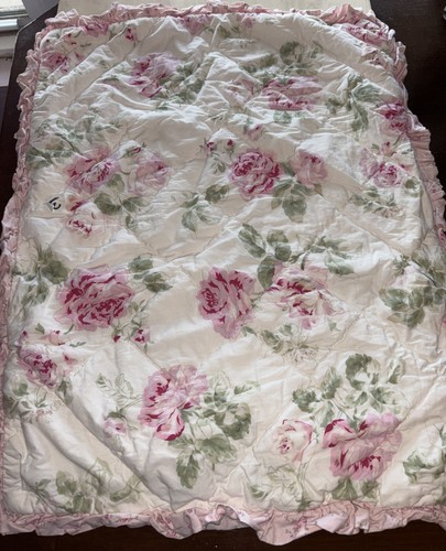 Simply Shabby Chic Ruffled Pillow Sham Pink Cabbage Roses 18 x 26 - Picture 2 of 4