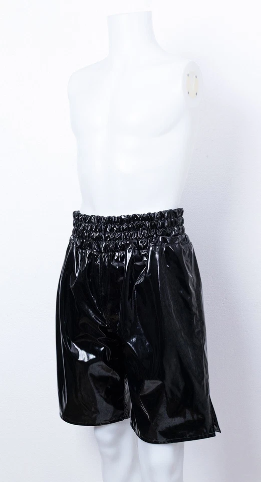 Baúles de boxeo PVC brillantes (con forro de PVC) negro/negro (talla 3 para hombre) esmalte amante Foto 3 de 4