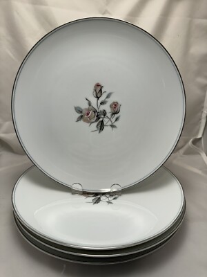 Vtg Noritake 5605 Margot 10.5” Dinner Plate Set of 4 Pink Rose Bud