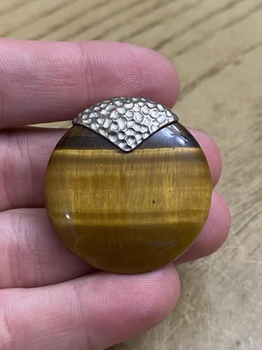 Estate WK Whitney Kelly Tigers Eye Sterling Silver 925 Pendant Enhancer Signed - 第 1/2 張圖片