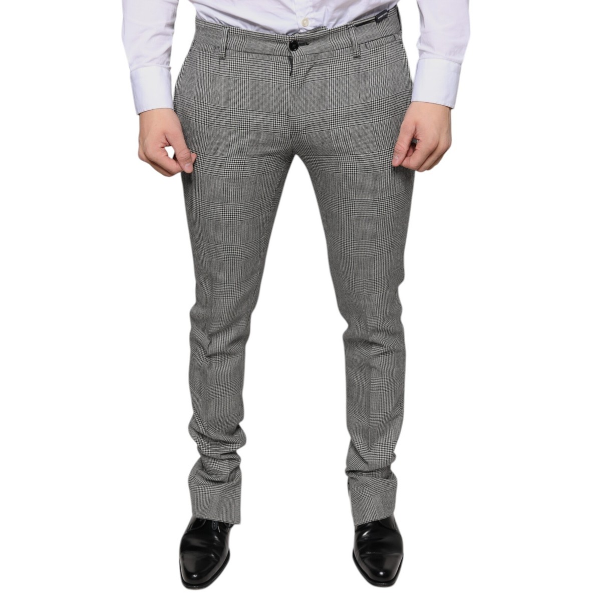 DOLCE & GABBANA Pants Gray Check Tartan Wool Skinny Trouser