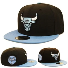 New Era Chicago Bulls Snapback Hat NBA Team EST Side Patch Black Sky Blue Cap