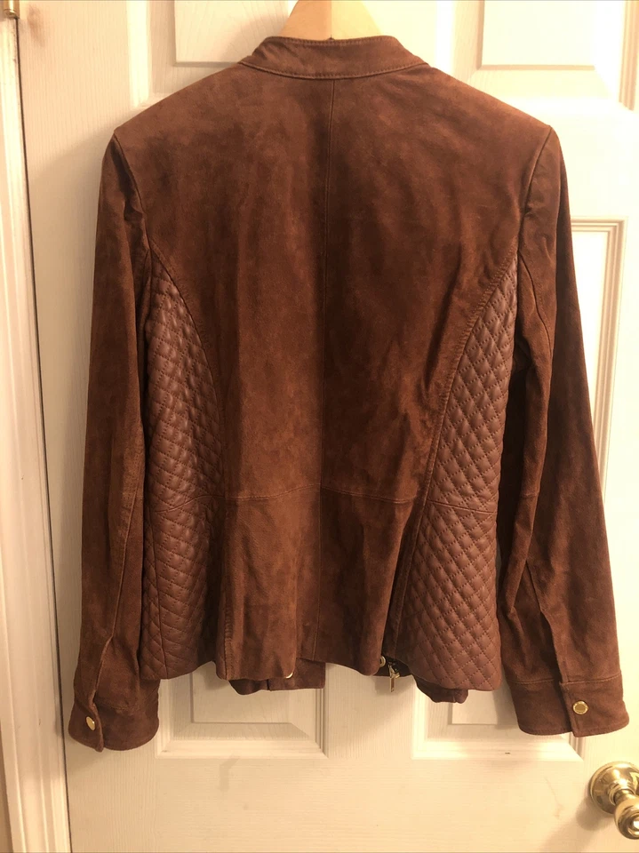 Chaqueta de Gamuza Isaacmizrahilive Marrón talla 8 Nueva Sin Etiquetas ¡Preciosa! Acentos acolchados de cuero Foto 2 de 4