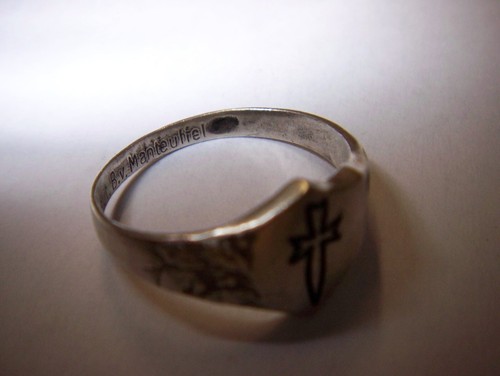 Patriotic Ring 900s Silver Laurel Egg Leaves with Sword Sign 1918-1930 - Picture 2 of 9