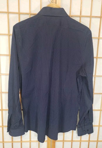 Express Fitted Stretch Cotton Button Up Dress Shirt Blue Striped Men's Large - Picture 6 of 6