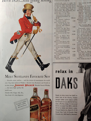 1950 Original Esquire Art Ads Bostonians shoes Johnnie Walker Red Black  Scotch