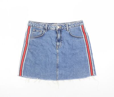 Denim & Co. Damen blau Baumwollmischung A-Linie Rock Größe 12
