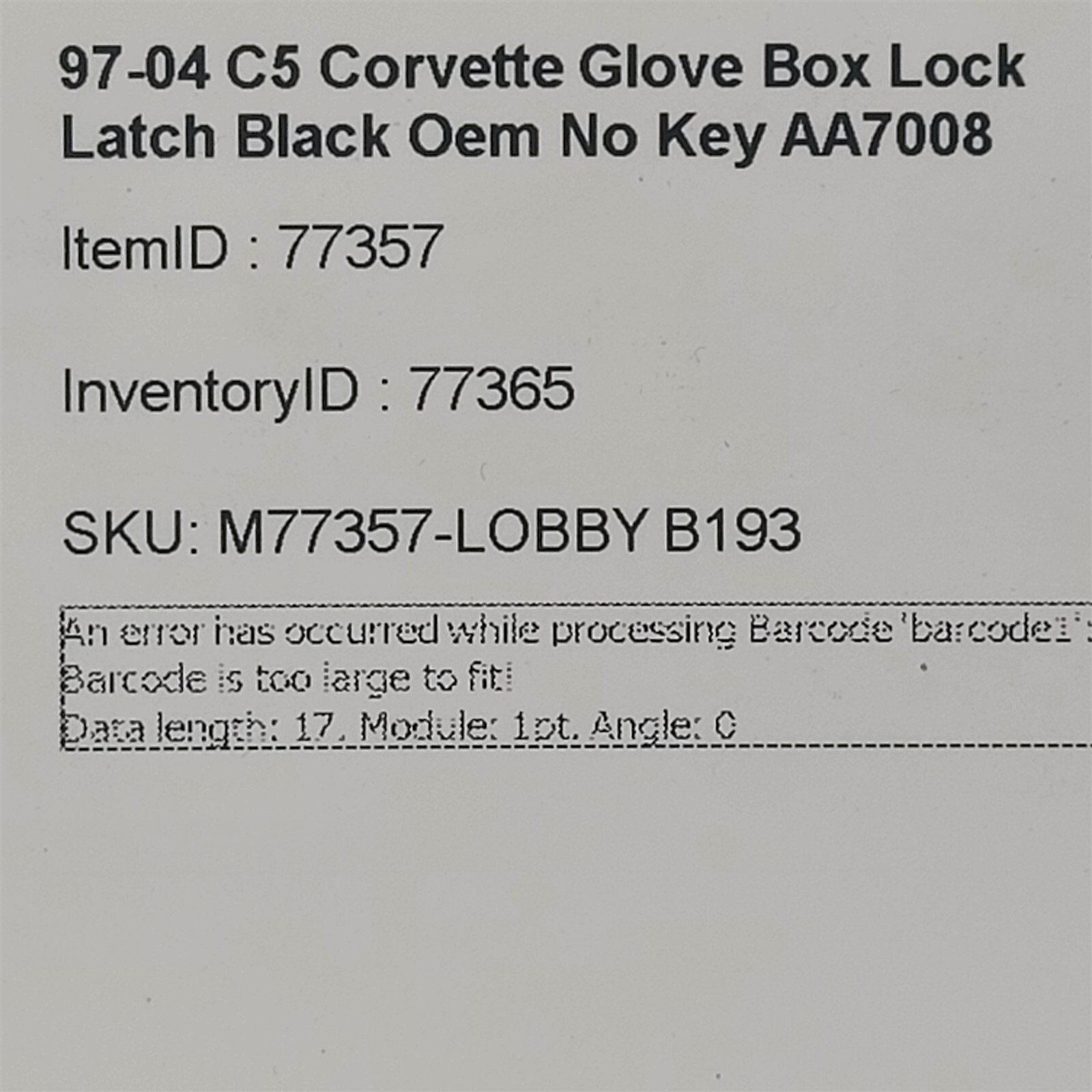 9704 C5 Corvette Glove Box Lock Latch Black Oem No Key AA7008 eBay