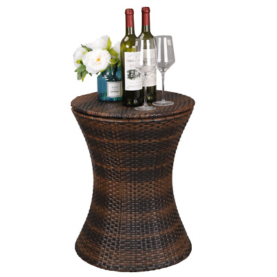 Adjustable Rattan Cool Bar Table Party Drink Storage Ice Cooler Outdoor Patio